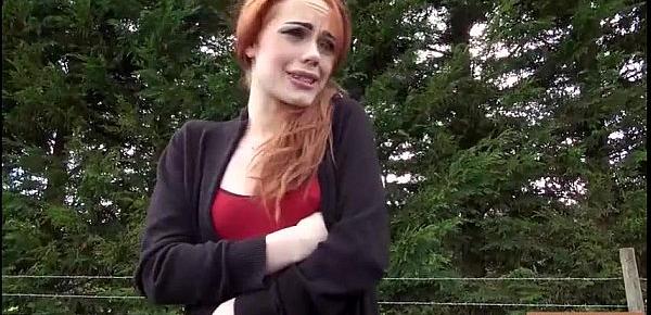  Redhead teen babe gets her sweet pussy banged in the car
